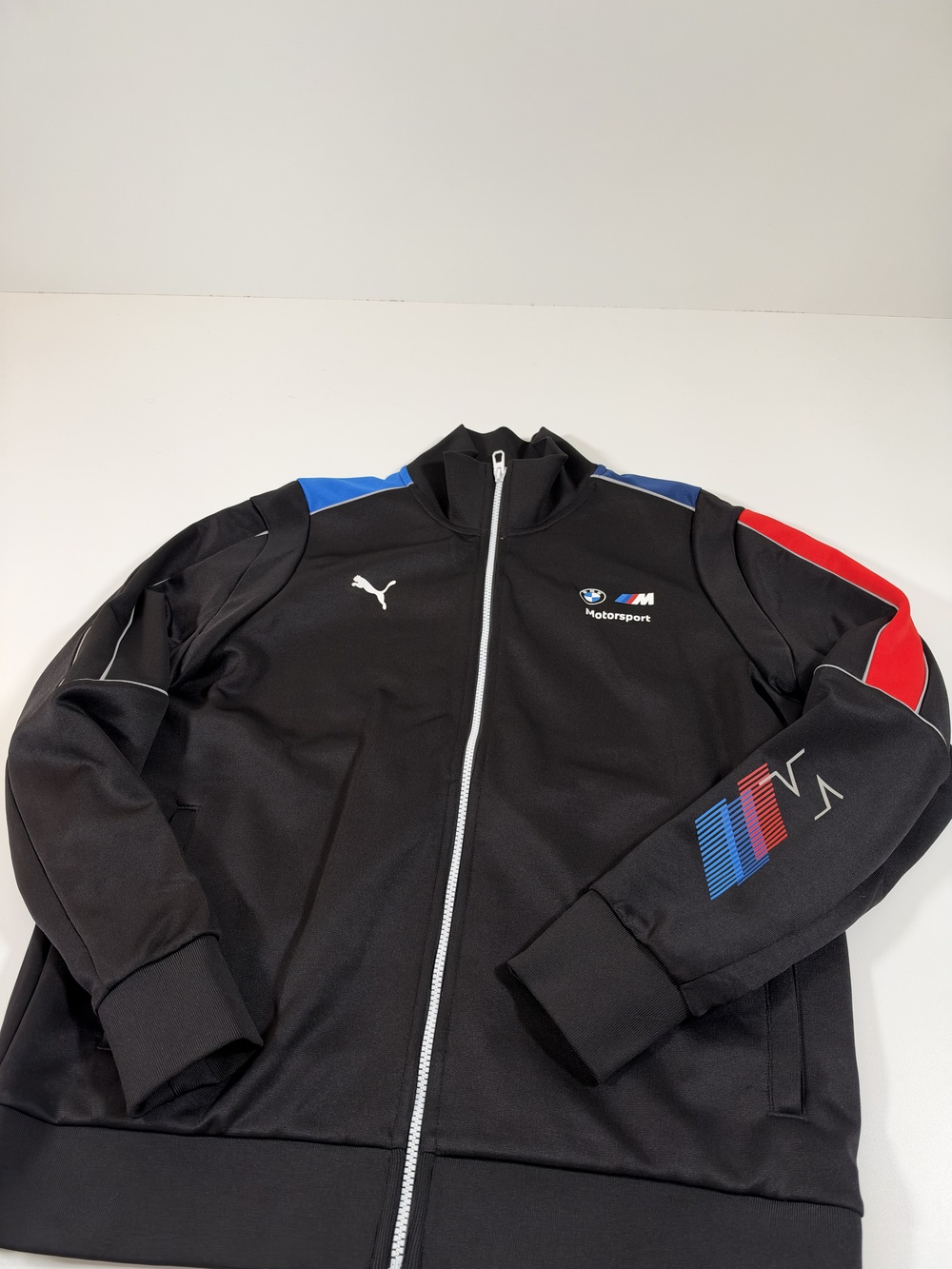 PUMA BMW Motorsport Track Jacket Mens L Black Full Zip Racing Colorblock Logo